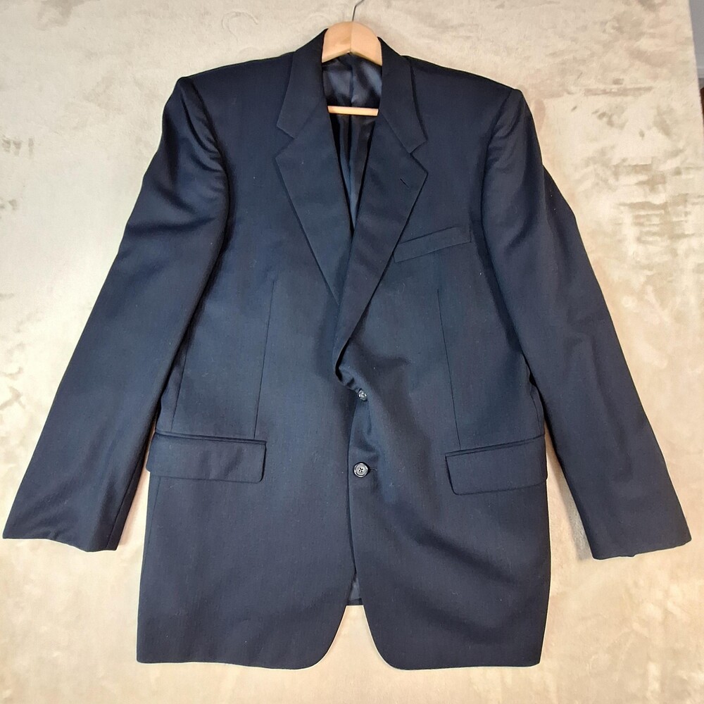 Hilton Suit Jacket Mens 46 Long Blue Wool Herringbone 2 Button Formal Wedding